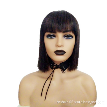 Cheap cost effective machine made 12" natural black/brown woman wig with  100% human cuticle aliened hair